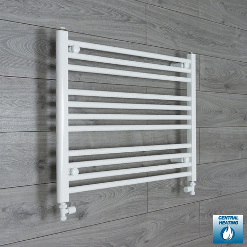 750mm Wide 600mm High White Towel Rail Radiator With Straight Valve