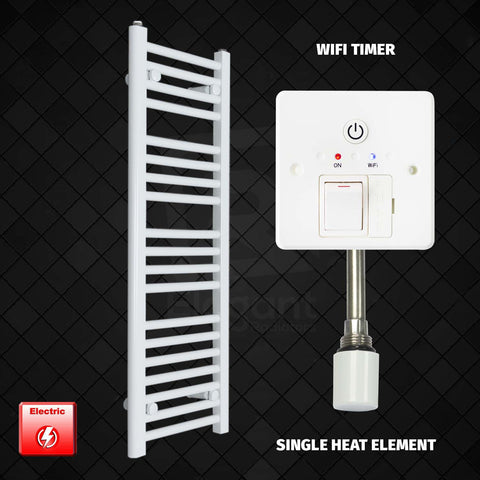 1000 mm High 350 mm Wide Pre-Filled Electric Heated Towel Rail Radiator White HTR Single Heat Element Wifi Timer