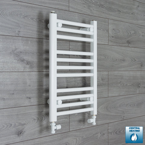 500mm Wide 600mm High White Towel Rail Radiator With Straight Valve