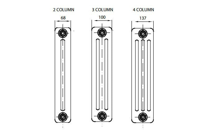 Reina Designer White Colona Traditional Column Horizontal Radiator - Elegant Radiators