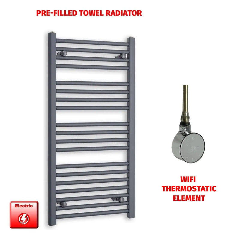 1000x500mm Flat Anthracite Pre Filled Electric Towel Rail