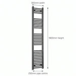 1800 mm High x 300 mm Wide Heated Towel Radiator Flat Black