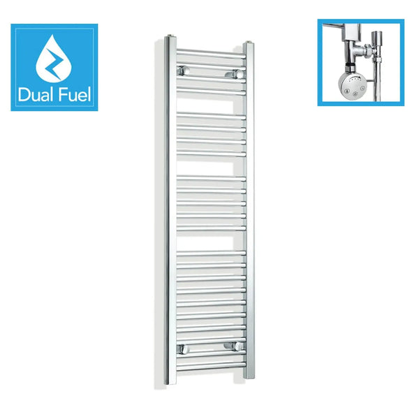 1200x350mm Chrome Dual Fuel Flat Heated Towel Rail Radiator