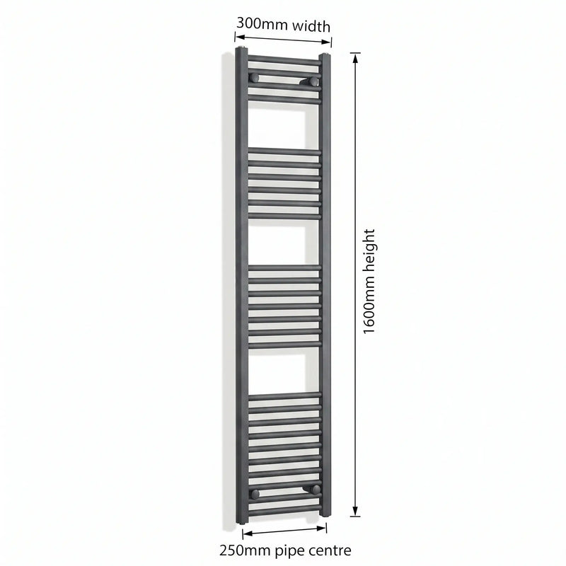 1600x300mm Flat Black Pre Filled Electric Towel Rail HTR