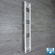 Flat White 250mm x 1600mm ladder towel rail with straight inline valve connections