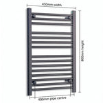 800 mm High x 450 mm Wide Heated Towel Radiator Flat Black