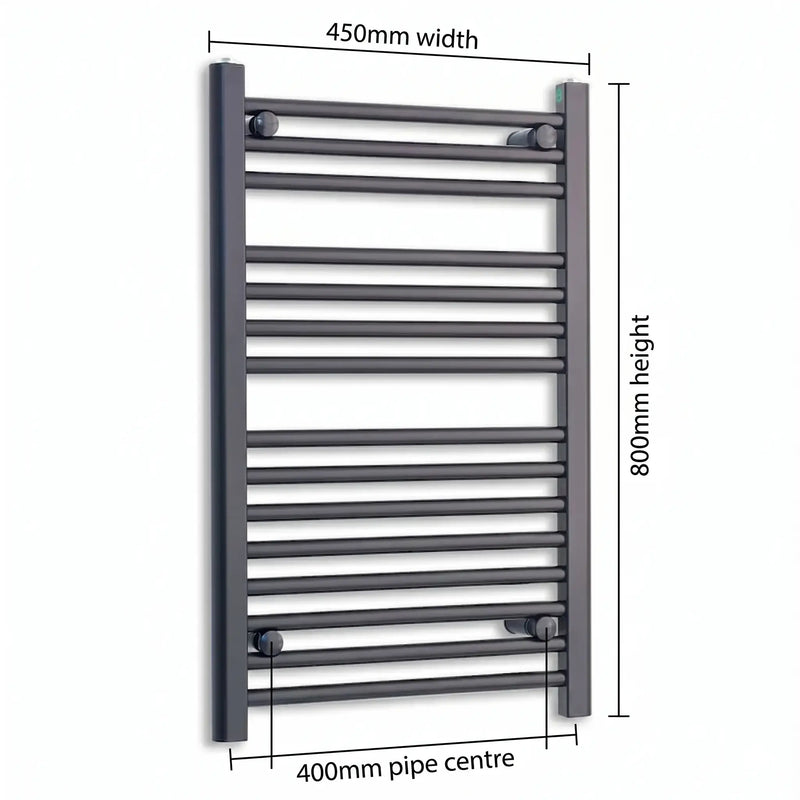 800 mm High x 450 mm Wide Heated Towel Radiator Flat Black