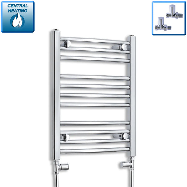 600x400mm Heated Flat & Curved Chrome Towel Rail
