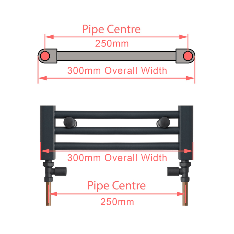 1000 mm High 300 mm Wide Black Towel Rail Central Heating