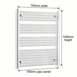 1000 mm High x 750 mm Wide Heated Curved Towel Rail Radiator Chrome - Elegant Radiators