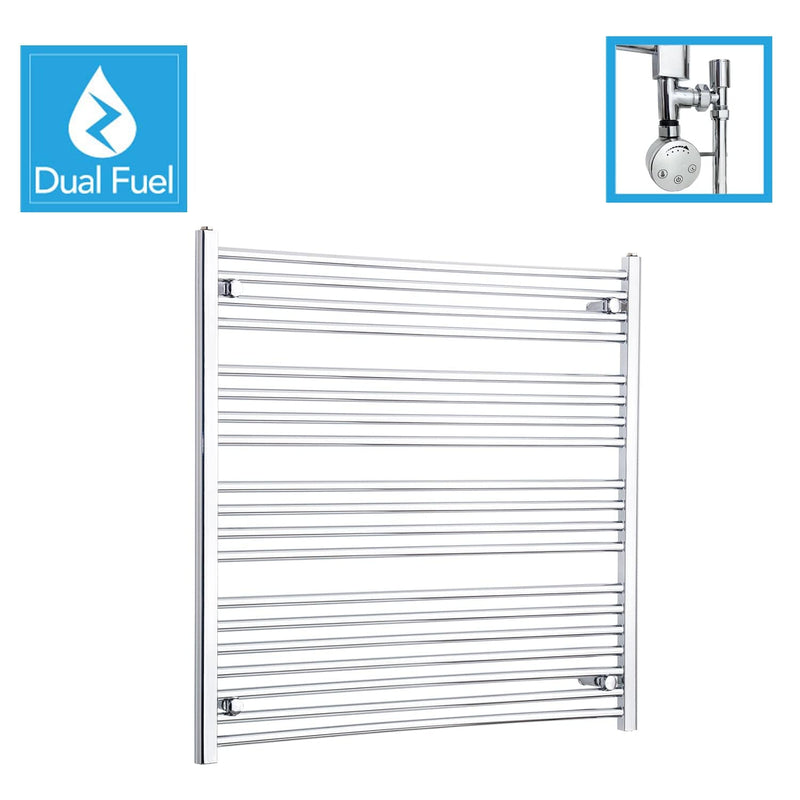 1000 x 1000 Chrome Dual Fuel Flat Heated Towel Rail Radiator