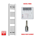 Single Heat / Digital Timer 1000 x 200 Pre-Filled Electric Heated Towel Radiator Straight Chrome