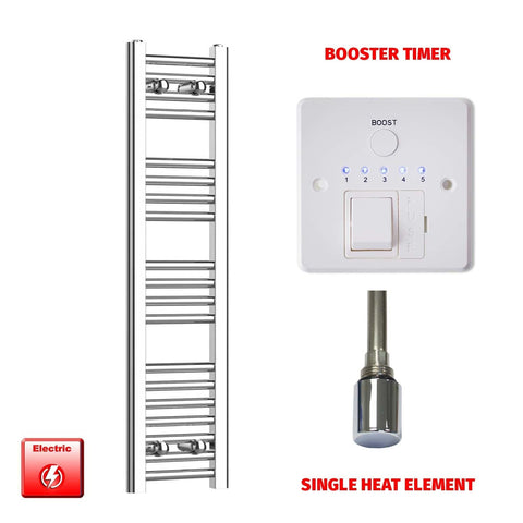 Single Heat / Booster Timer 1000 x 200 Pre-Filled Electric Heated Towel Radiator Straight Chrome