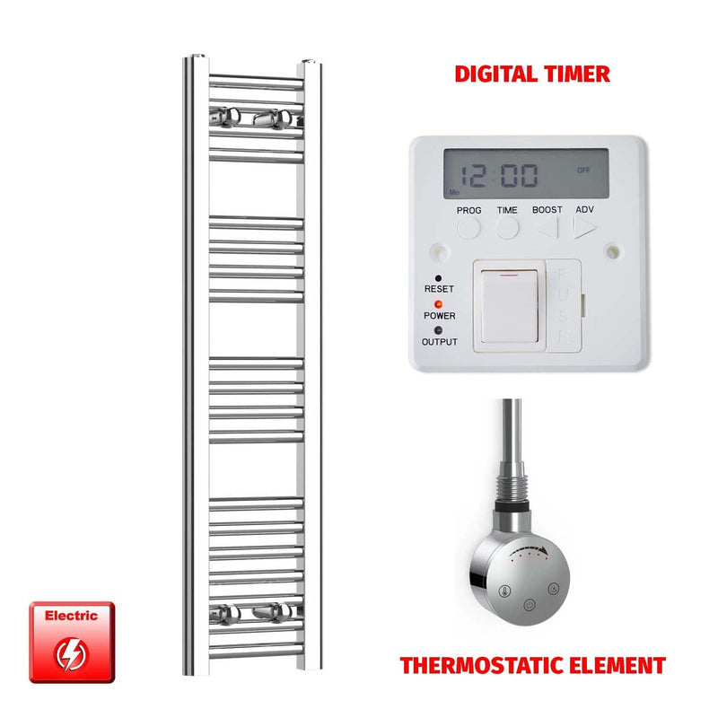 ER-Touch Thermostatic / Digital Timer 1000 x 200 Pre-Filled Electric Heated Towel Radiator Straight Chrome