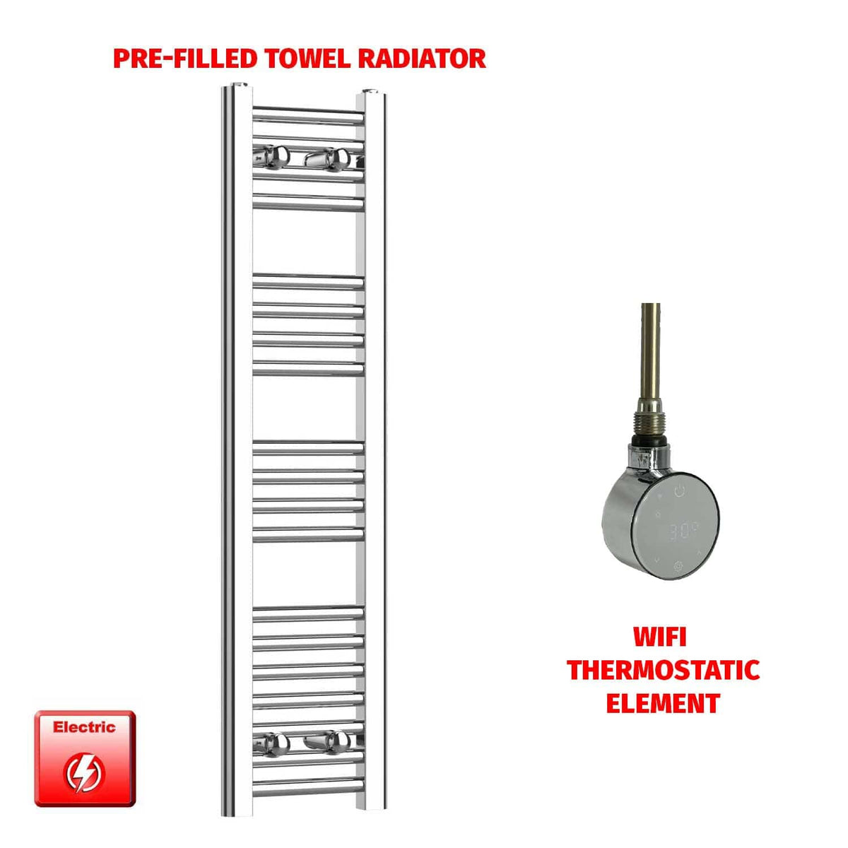 ER-Wifi Thermostatic / No Timer 1000 x 200 Pre-Filled Electric Heated Towel Radiator Straight Chrome