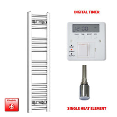 Single Heat / Digital Timer 1000 x 250 Pre-Filled Electric Heated Towel Radiator Straight Chrome