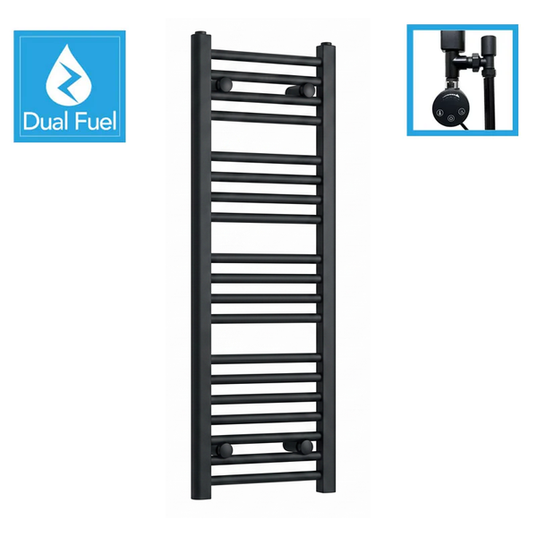 1000x300mm Dual Fuel Flat Black Heated Towel Rail Radiator