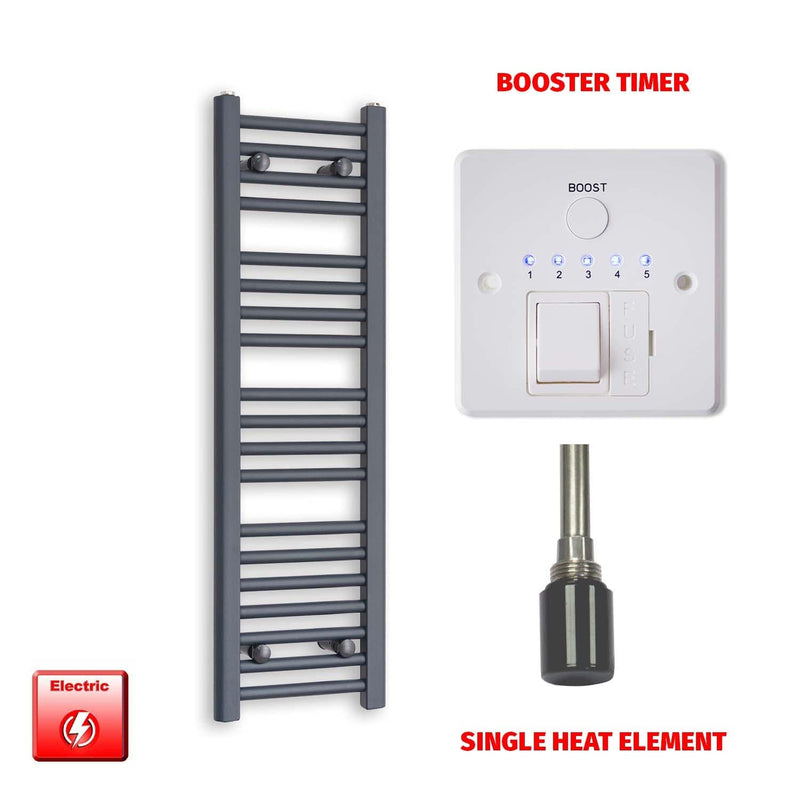 Single Heat / Booster Timer 1000 x 300 Flat Anthracite Pre-Filled Electric Heated Towel Rail