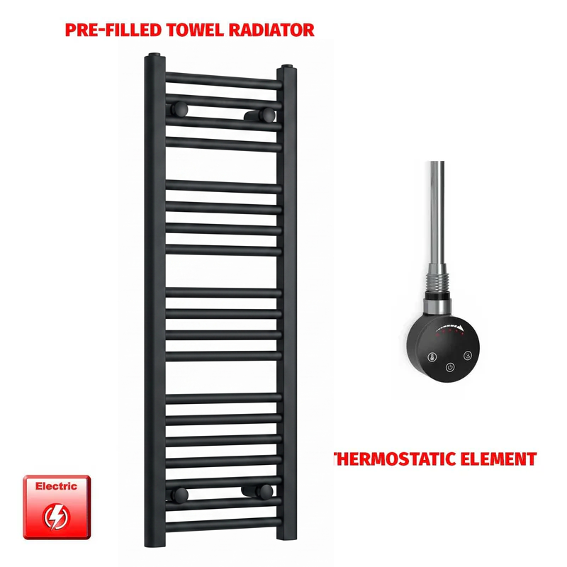 1000x300mm Flat Black Pre-Filled Electric Heated Towel Rail