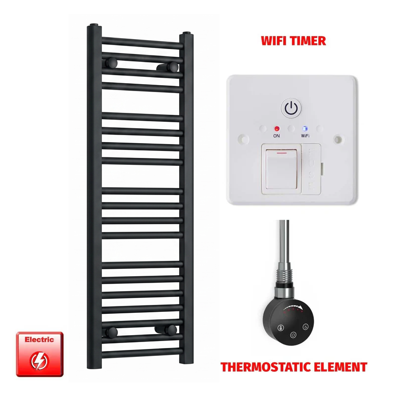 1000x300mm Flat Black Pre-Filled Electric Heated Towel Rail