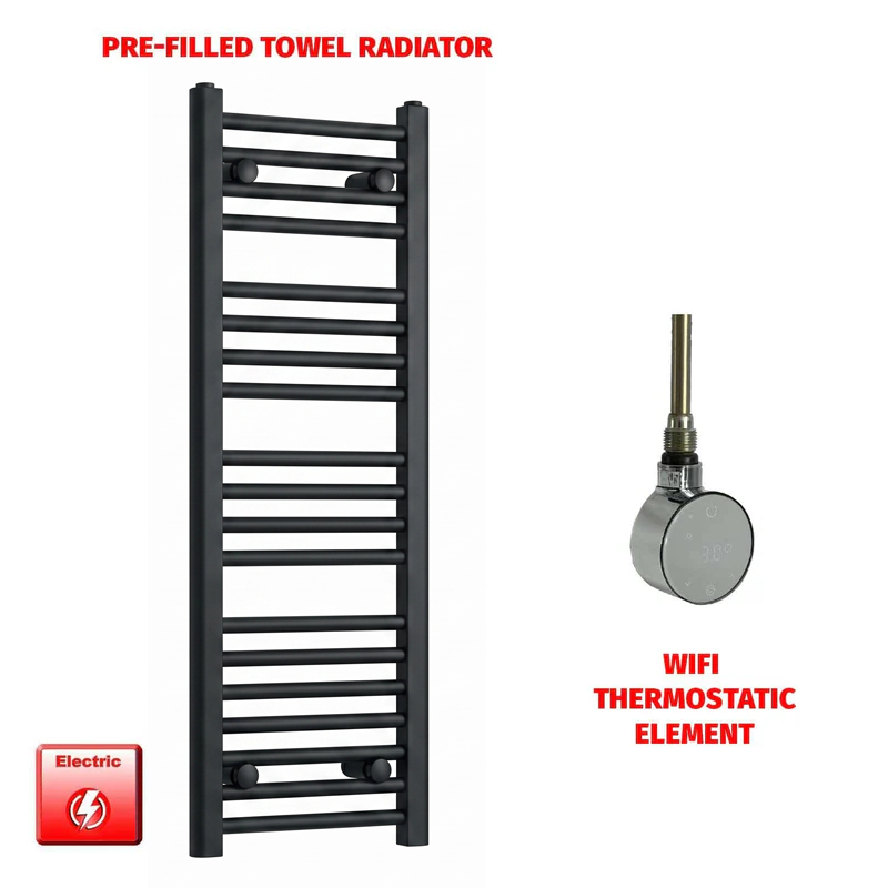 1000x300mm Flat Black Pre-Filled Electric Heated Towel Rail