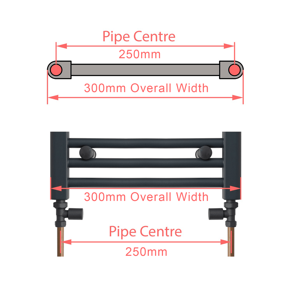 1000 x 300 Heated Straight Anthracite-Sand Grey Towel Rail