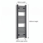 1000 mm High 300 mm Wide Black Towel Rail Central Heating - view 9