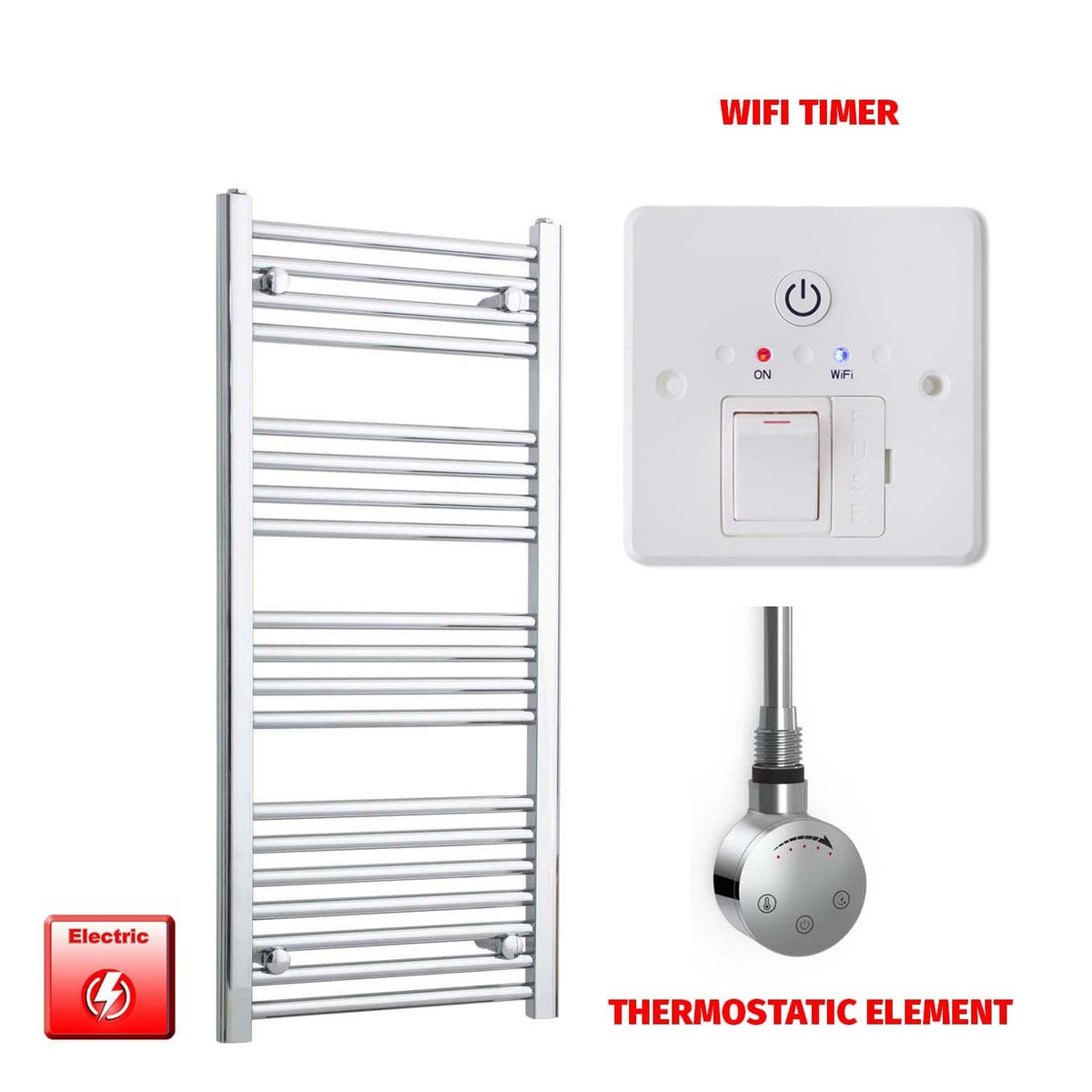 Flat / ER-Touch Thermostatic / Wifi Timer 1000 x 400 Chrome Electric Heated Pre-Filled Towel Radiator