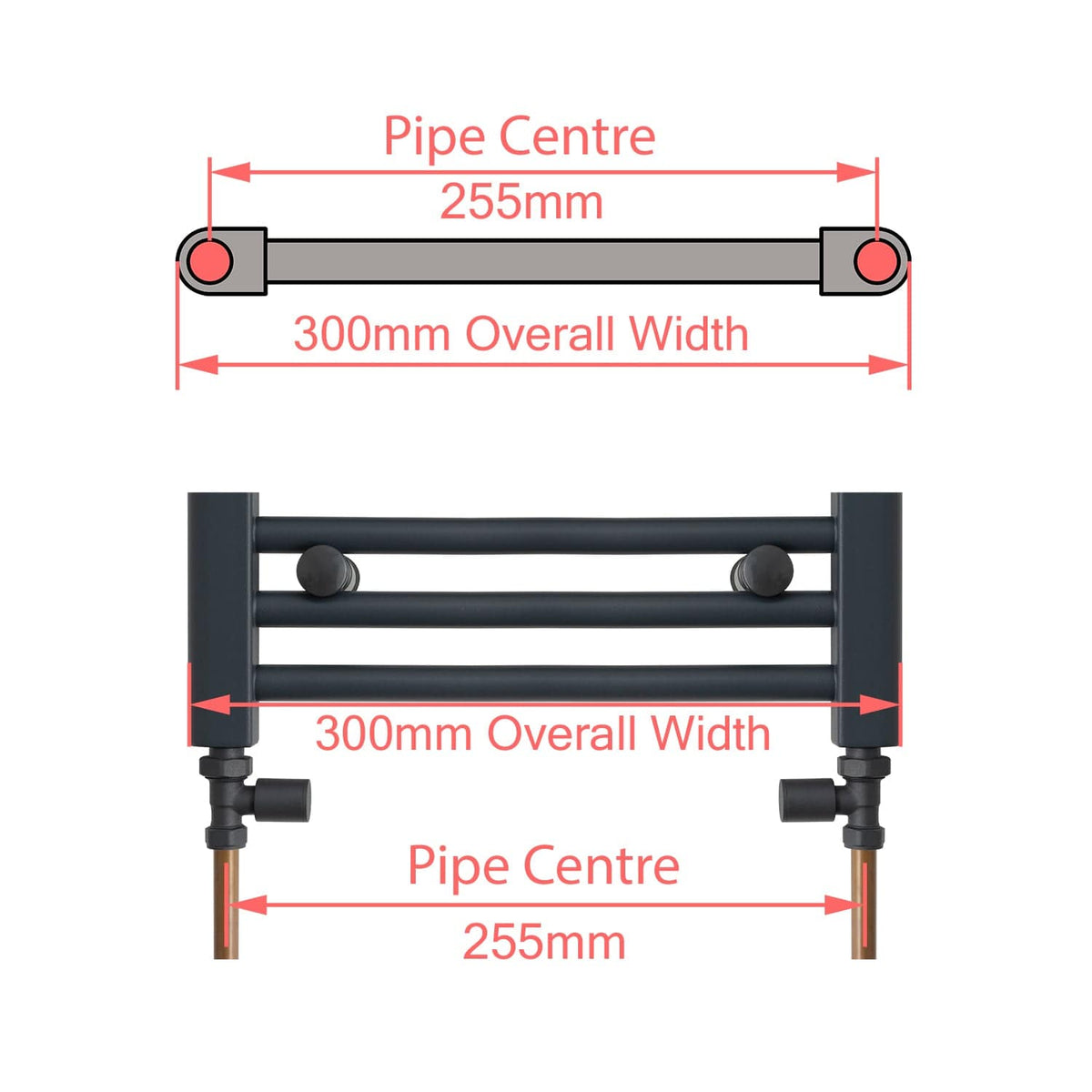 1000 x 400 Dual Fuel Flat Black Heated Towel Rail Radiator