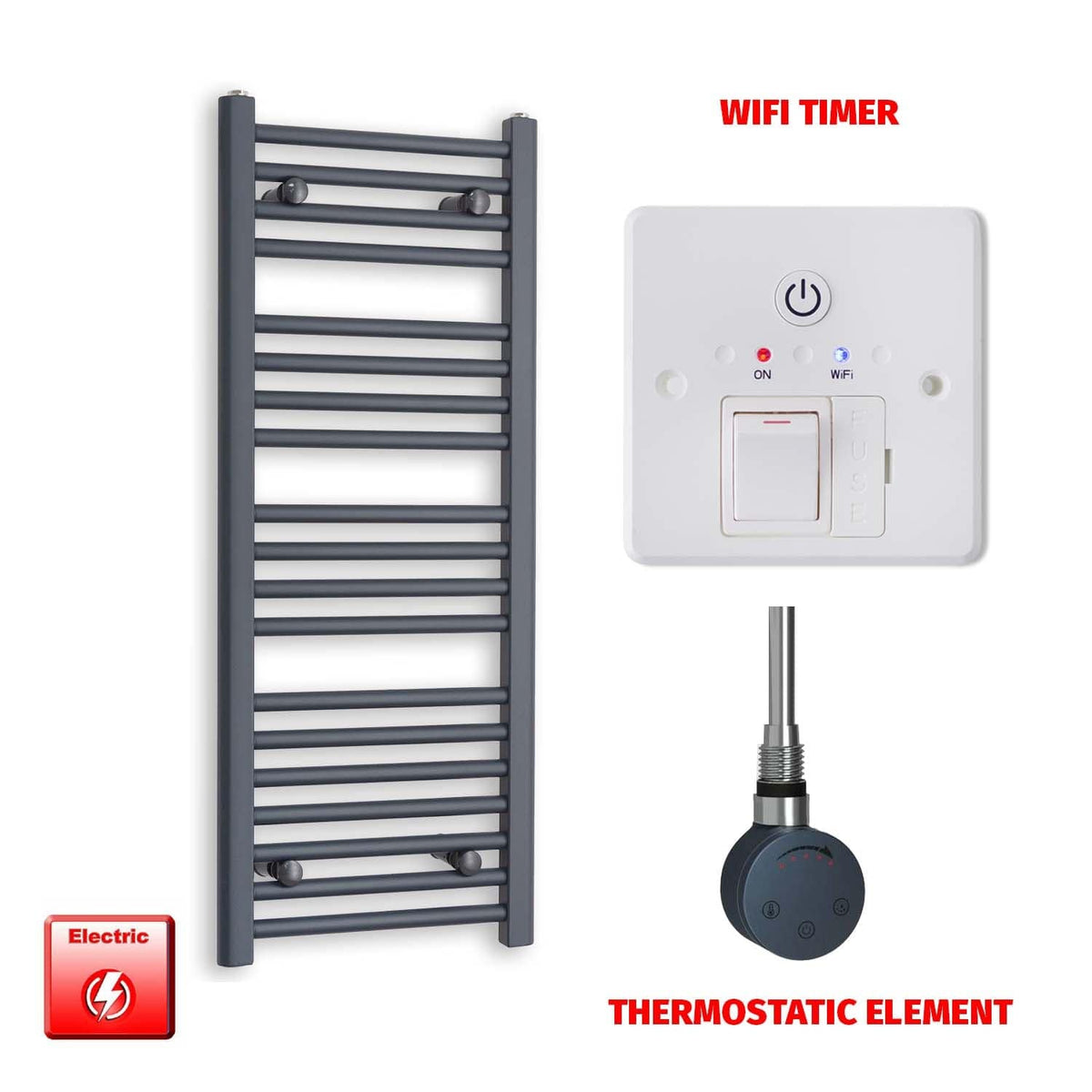 ER-Touch Thermostatic / Wifi Timer 1000 x 400 Flat Anthracite Pre-Filled Electric Heated Towel Radiator HTR