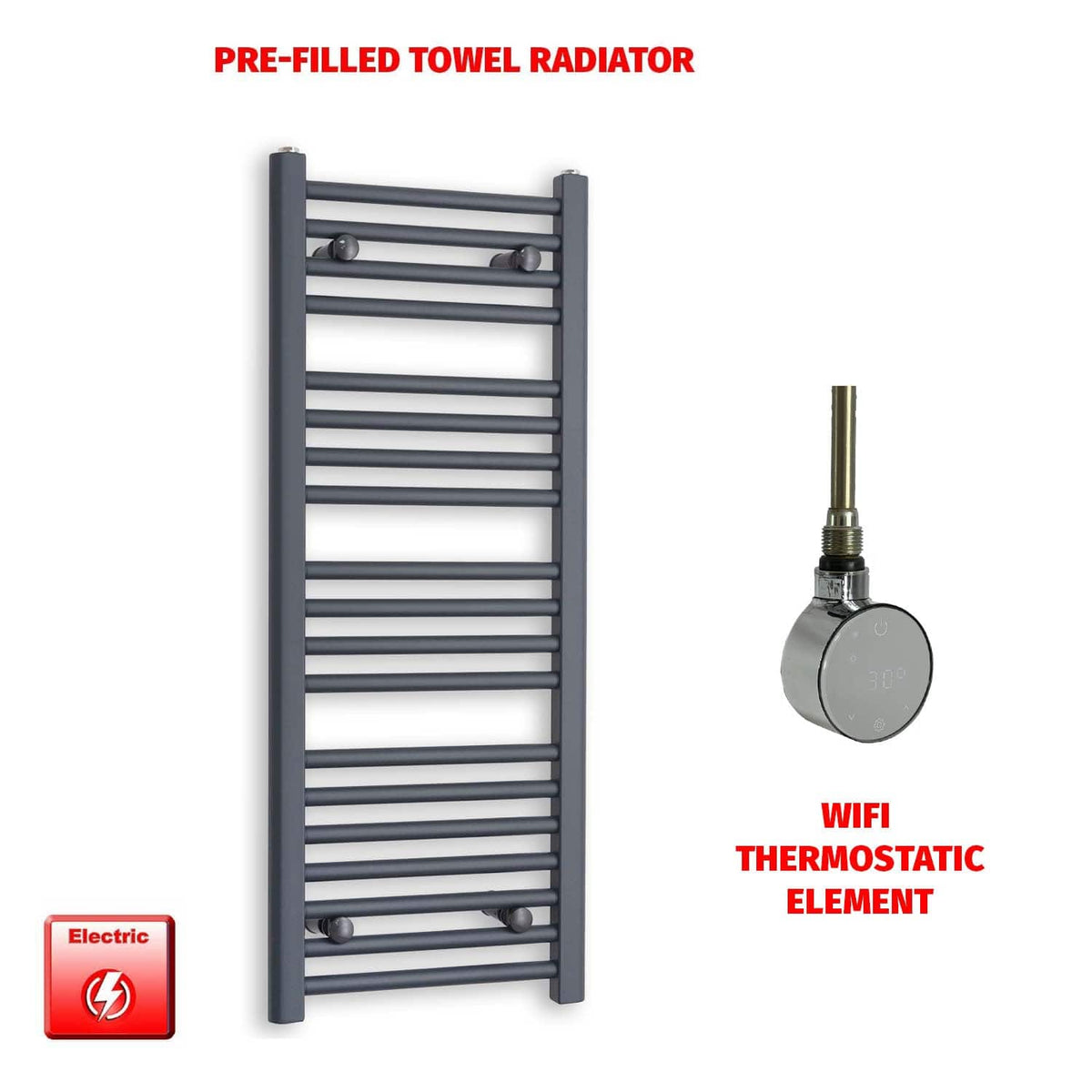 ER-Wifi Thermostatic / No Timer 1000 x 400 Flat Anthracite Pre-Filled Electric Heated Towel Radiator HTR