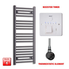 ER-Touch Thermostatic / Booster Timer 1000 x 400 Flat Black Pre-Filled Electric Heated Towel Radiator