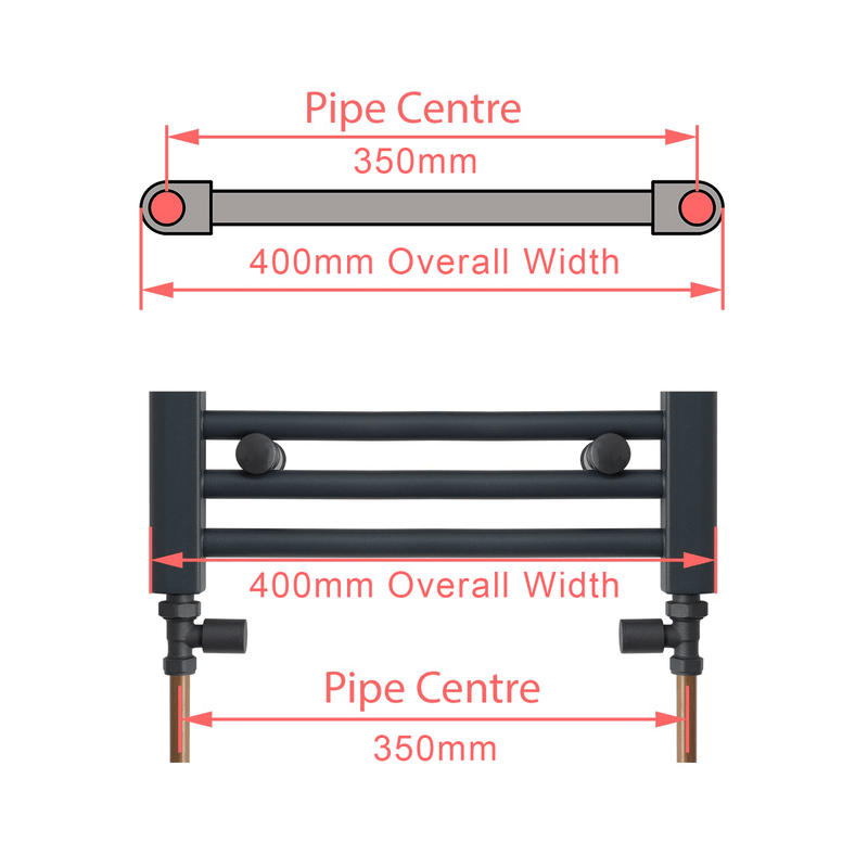 1000 x 400 Towel Rail Radiator Flat Black Central Heating