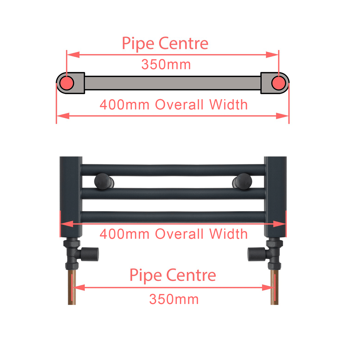 1000 x 400 Towel Rail Radiator Flat Black Central Heating