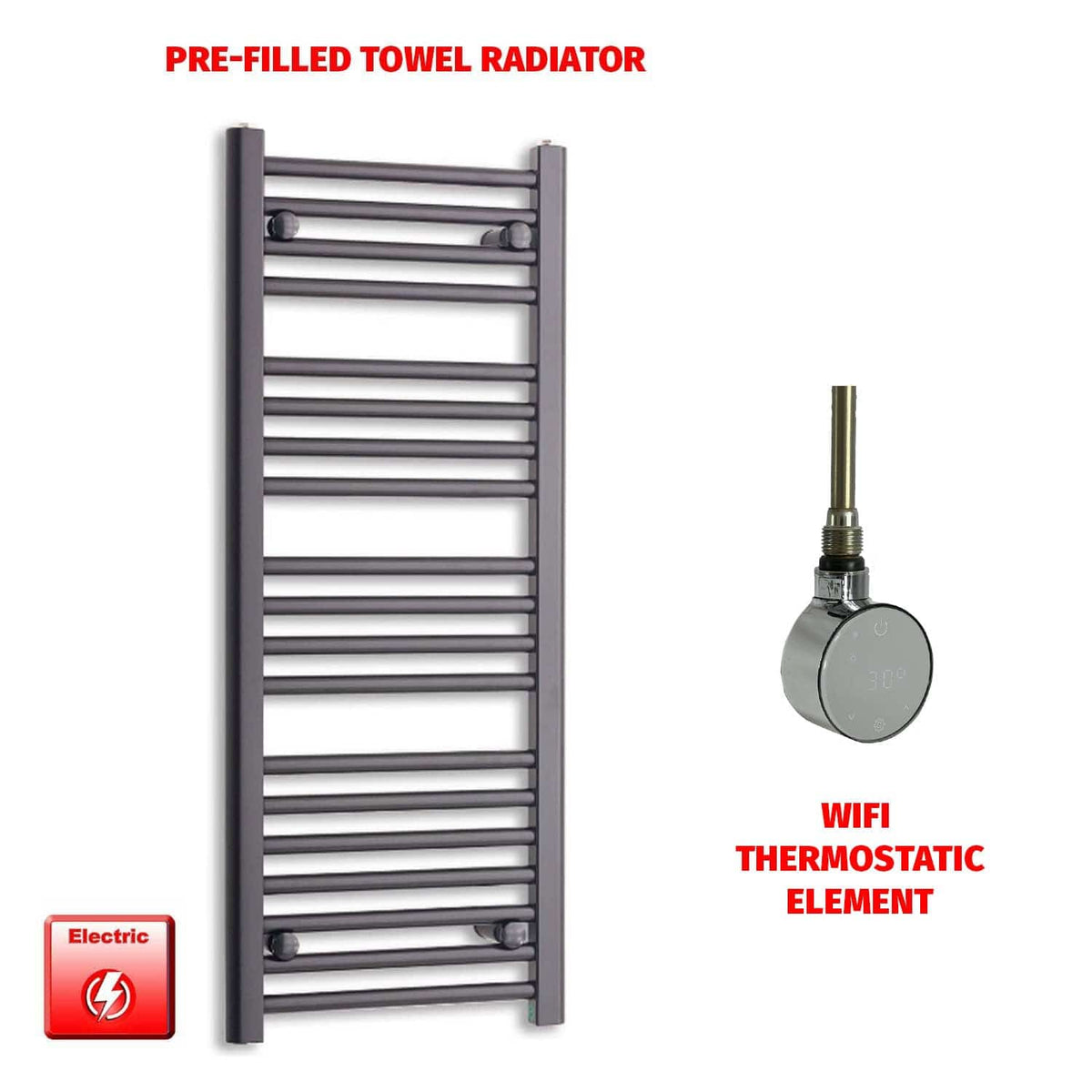 ER-Wifi Thermostatic / No Timer 1000 x 450 Flat Black Pre-Filled Electric Heated Towel Rail HTR