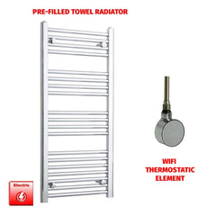 Flat / ER-Wifi Thermostatic / No Timer 1000 x 500 Chrome Electric Heated Towel Radiator Pre-Filled