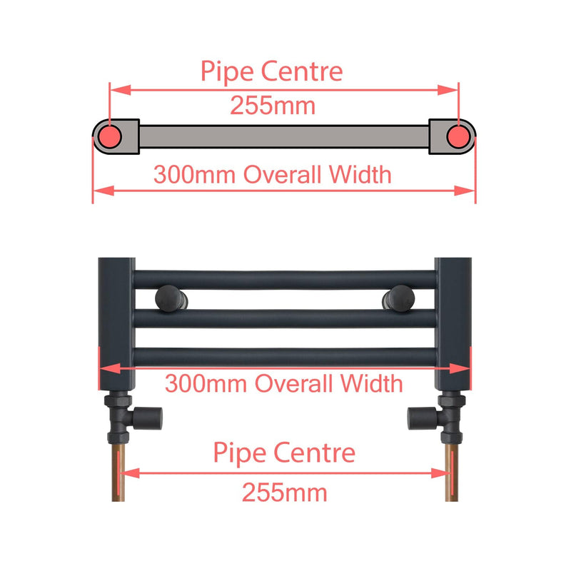 1000 x 500 Dual Fuel Flat Black Heated Towel Rail Radiator