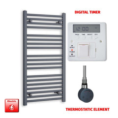 ER-Touch Thermostatic / Digital Timer 1000 x 500 Flat Anthracite Pre-Filled Electric Heated Towel Radiator