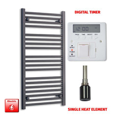 Single Heat / Digital Timer 1000 x 500 Flat Black Pre-Filled Electric Heated Towel Rail HTR