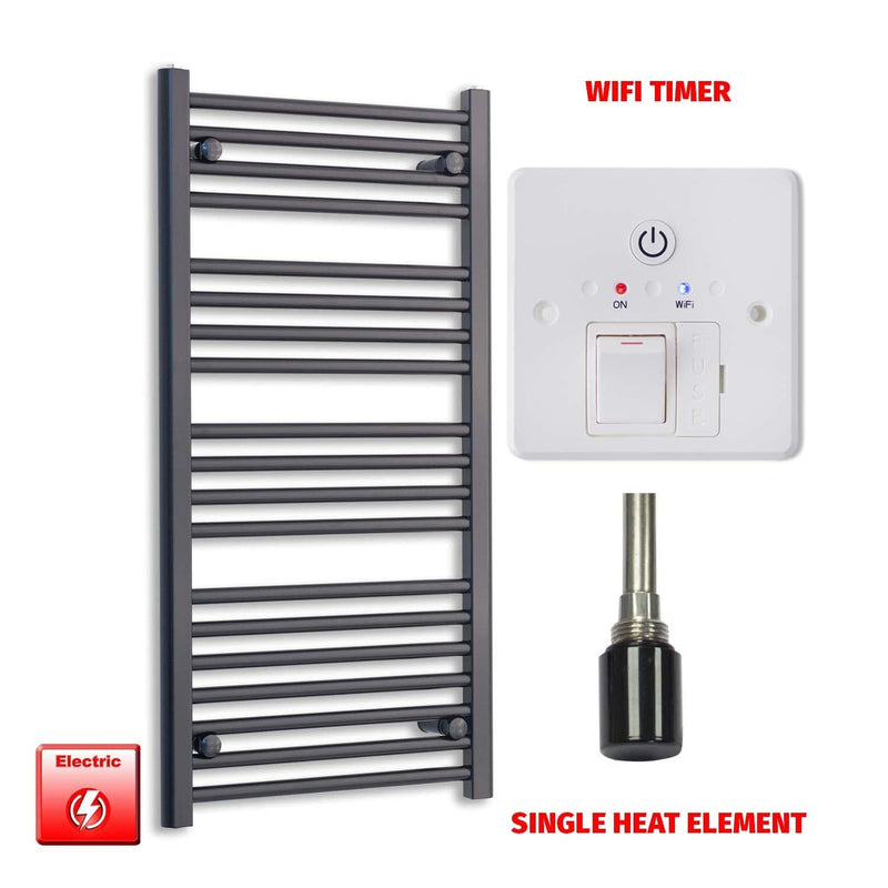 Single Heat / Wifi Timer 1000 x 500 Flat Black Pre-Filled Electric Heated Towel Rail HTR