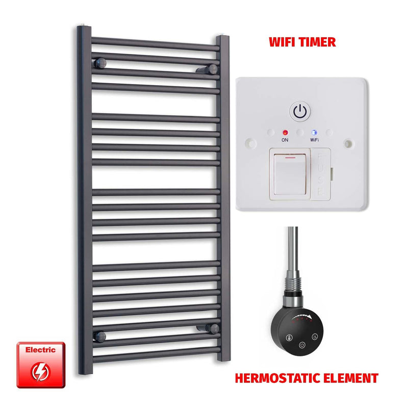 ER-Touch Thermostatic / Wifi Timer 1000 x 500 Flat Black Pre-Filled Electric Heated Towel Rail HTR