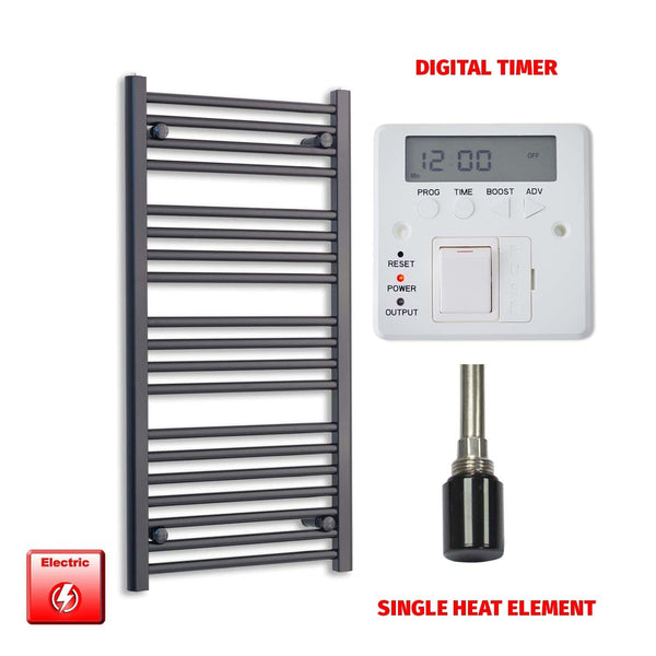 Single Heat / Digital Timer 1000 x 550 Flat Black Pre-Filled Electric Heated Towel Radiator HTR