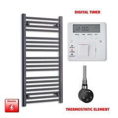 ER-Touch Thermostatic / Digital Timer 1000 x 550 Flat Black Pre-Filled Electric Heated Towel Radiator HTR