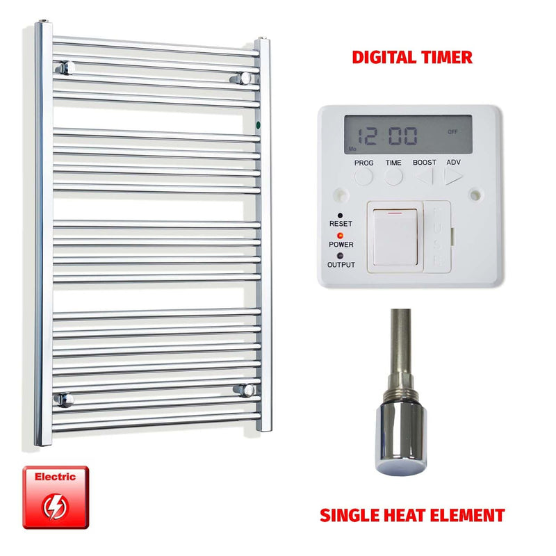 Single Heat / Digital Timer 1000 x 550 Pre-Filled Electric Heated Towel Radiator Chrome HTR