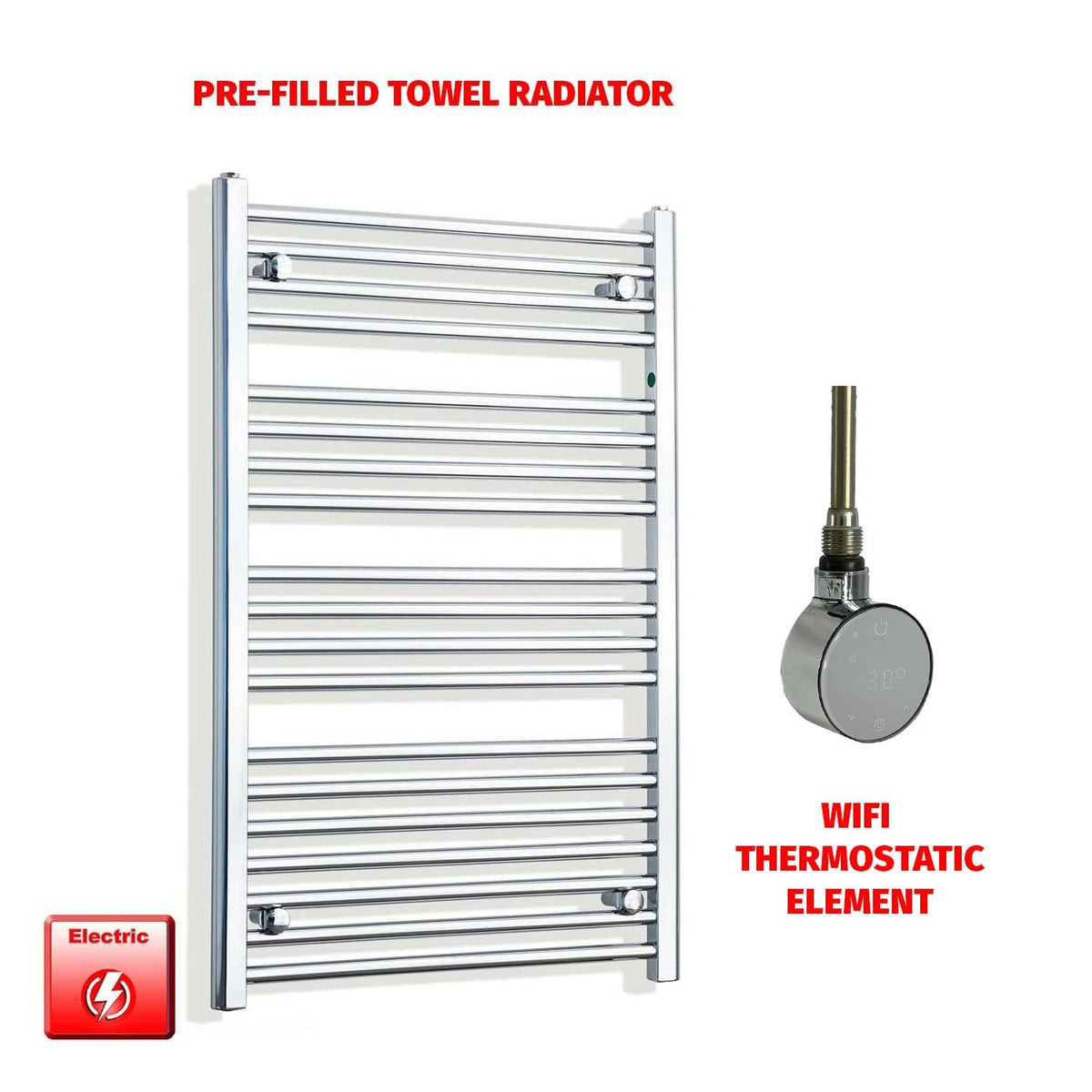 ER-Wifi Thermostatic / No Timer 1000 x 550 Pre-Filled Electric Heated Towel Radiator Chrome HTR