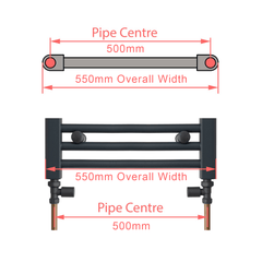 1000 x 550mm Wide Flat Black Towel Radiator