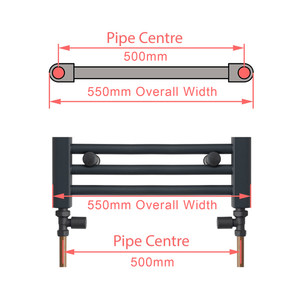 1000 x 550mm Wide Flat Black Towel Radiator