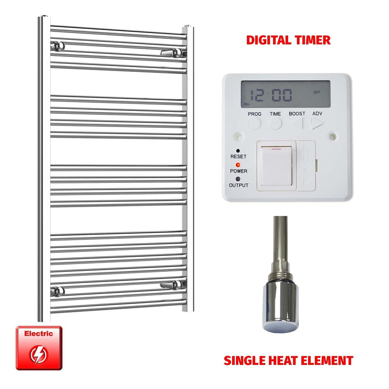 Flat / Single Heat / Digital Timer 1000 x 600 Chrome Electric Heated Towel Radiator Bathroom Warmer