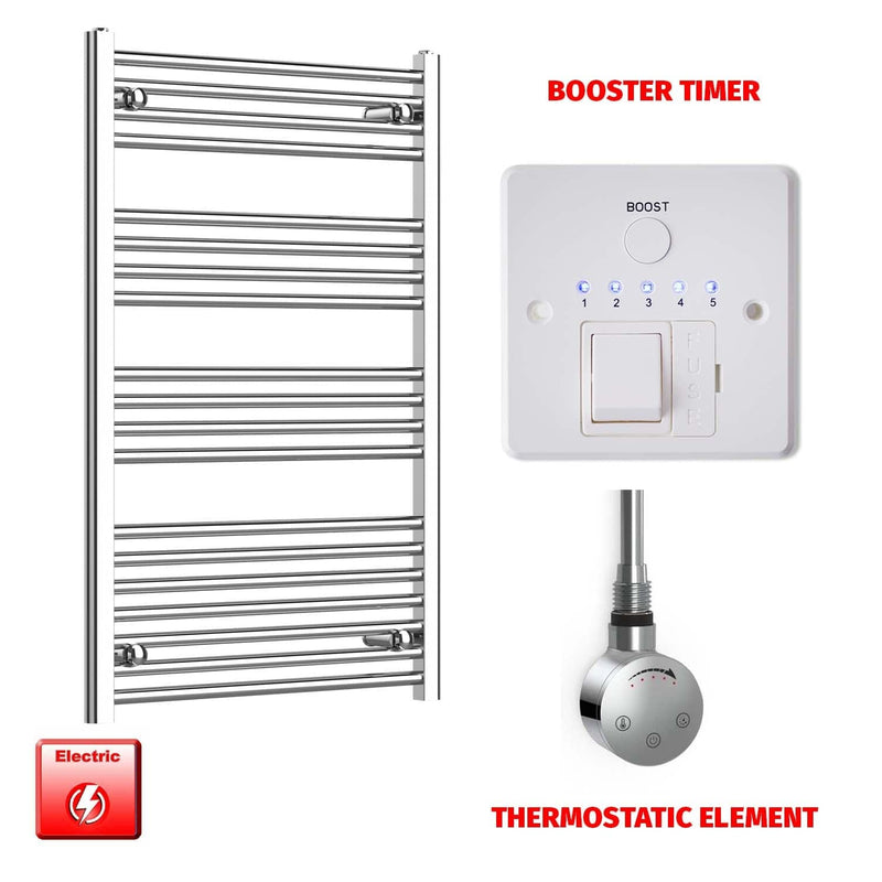 Flat / ER-Touch Thermostatic / Booster Timer 1000 x 600 Chrome Electric Heated Towel Radiator Bathroom Warmer