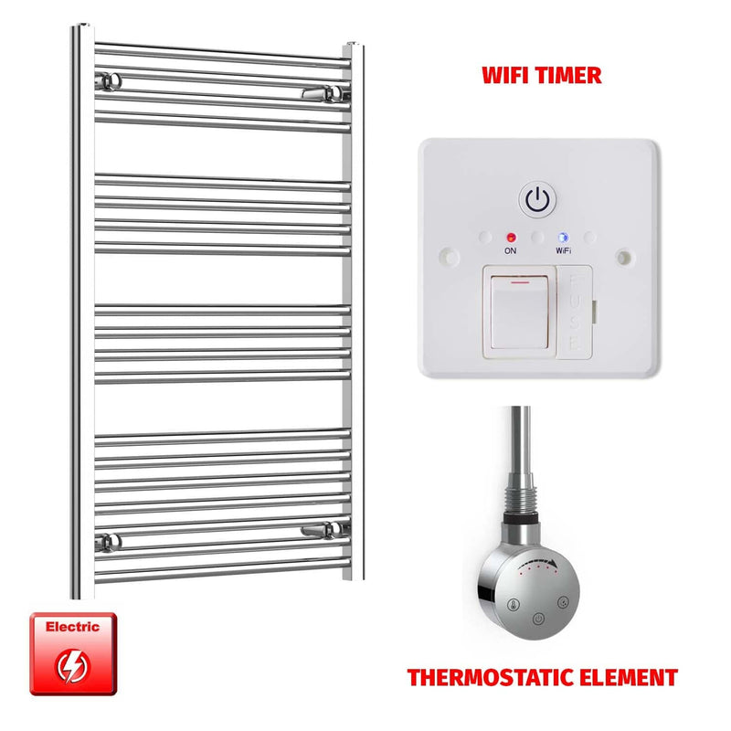 Flat / ER-Touch Thermostatic / Wifi Timer 1000 x 600 Chrome Electric Heated Towel Radiator Bathroom Warmer